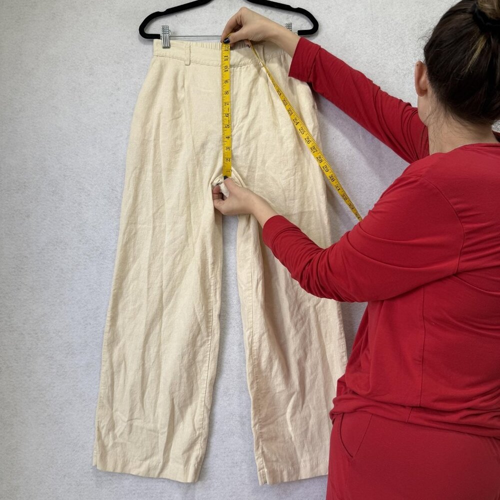 Rachel Zoe Pants Womens Small Beige Linen Blend Wide Leg High Rise Pull On - Picture 7 of 10